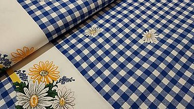 Textil - Bavlnené plátno s motívom kociek a kvetov - 15560779_