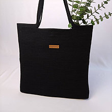 Veľké tašky - Veľká taška na rameno, čierna štvorcová z bavlnenej šnúry - 15560046_