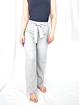 Nohavice - Dámske ľanové nohavice na zips s opaskom - 15559831_