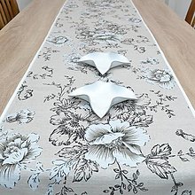 Úžitkový textil - CARMEN - ľanový obrus - štóla so sivými kvetmi - 15563167_