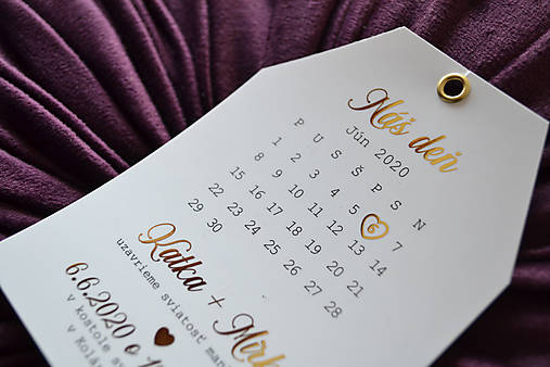 Svadobné oznámenie zlátené kalendár s nitom (oznámenie)