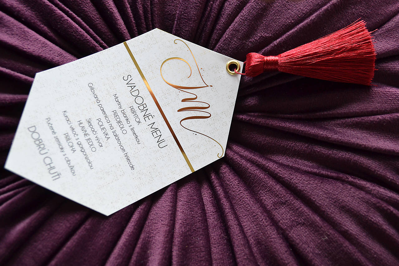 Svadobné oznámenie zlátené so strapcom (menu)