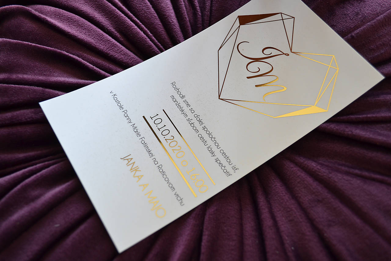 Svadobné oznámenie zlátené srdiečko 2 (oznámenie)