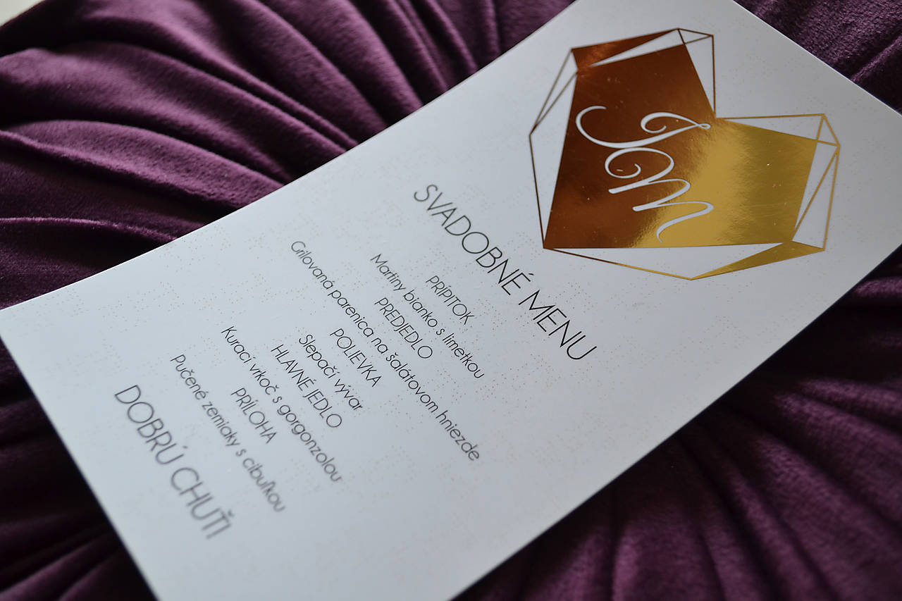 Svadobné oznámenie zlátené srdiečko 2 (menu)