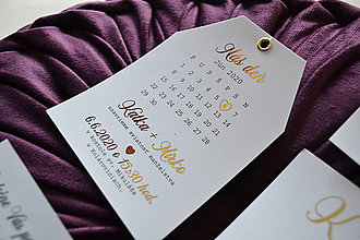 Papiernictvo - Svadobné oznámenie zlátené kalendár s nitom (oznámenie) - 15562382_