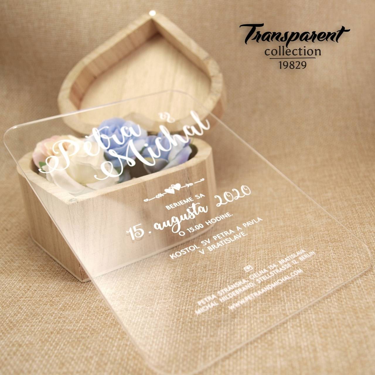 Svadobné oznámenia na transparentnom neohybnom plaste 19829
