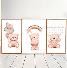Obrazy - TEDDY BEARS Sada 3 Plagátov do detskej izby, art print, detský obrázok MACKOVIA - 15563039_