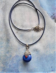 Náhrdelníky - Howlit, starostriebro, koža- náhrdelník (Modrý) - 15565391_
