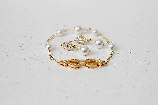 Svadobné perlové náušnice Valentína (Bielo-zlatá kombinácia)