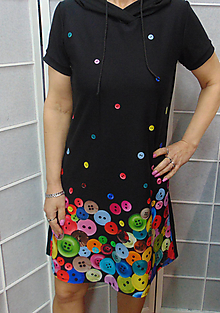 Šaty - Šaty s kapucí - barevné knoflíky S - XXXL - 15567184_