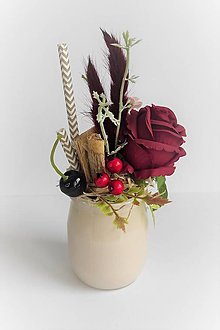 Dekorácie - Ovocno kvetinový aranžmán v poháriku s plameniakom a slamkami (Bordová) - 15565662_