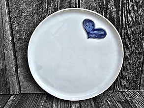 Nádoby - Tanier Široké srdce 25cm (Modré srdiečko) - 15565850_