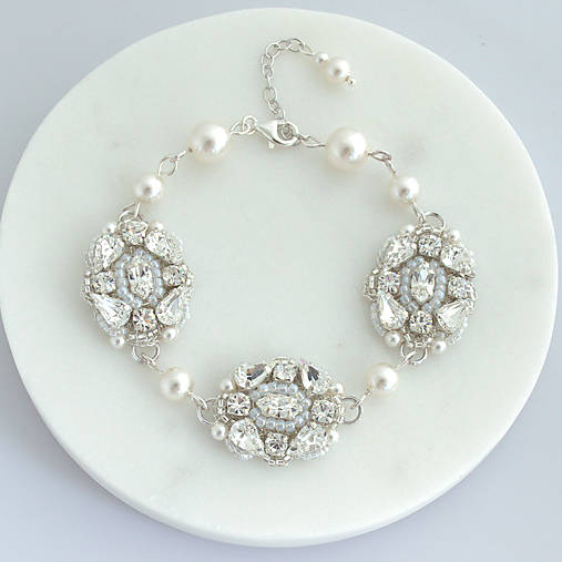 Haute couture perlovo-crystalový náramok (Ag925 Rhodium)