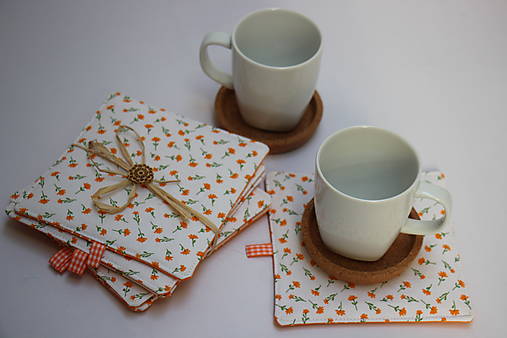 Úžitkový textil - Podšálky oranžové astry - 15572802_