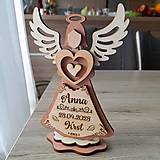 Dekorácie - Anjel na krstiny, originálny drevený darček (Drevo-Biela 13x19cm) - 15572950_