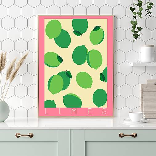 Grafika - Limetky retro farebný minimalistický print (plagát) - 15572136_