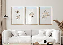 Grafika - Set 3 obrazov na stenu - Béžové kvety - 15571530_