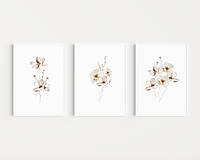 Grafika - Set 3 obrazov na stenu - Béžové kvety - 15571531_