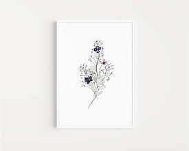 Grafika - Akvarelový art print na stenu - Modré lúčne kvety - 15571803_