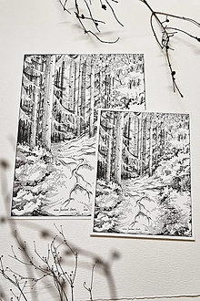 Obrazy - Na lesnej cestičke - Art print originálnej perokresby - 15572796_