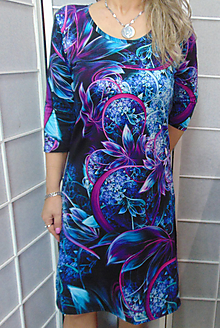 Šaty - Šaty modrofialová abstrakce S - XXL - 15574713_