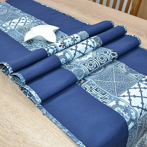 Úžitkový textil - QUADRAT - stredový obrus behúň NAVY - 15573026_