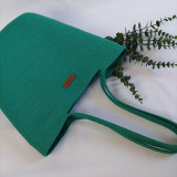 Kabelky - Taška na rameno z bavlnených šnúr, smaragdová - 15573308_