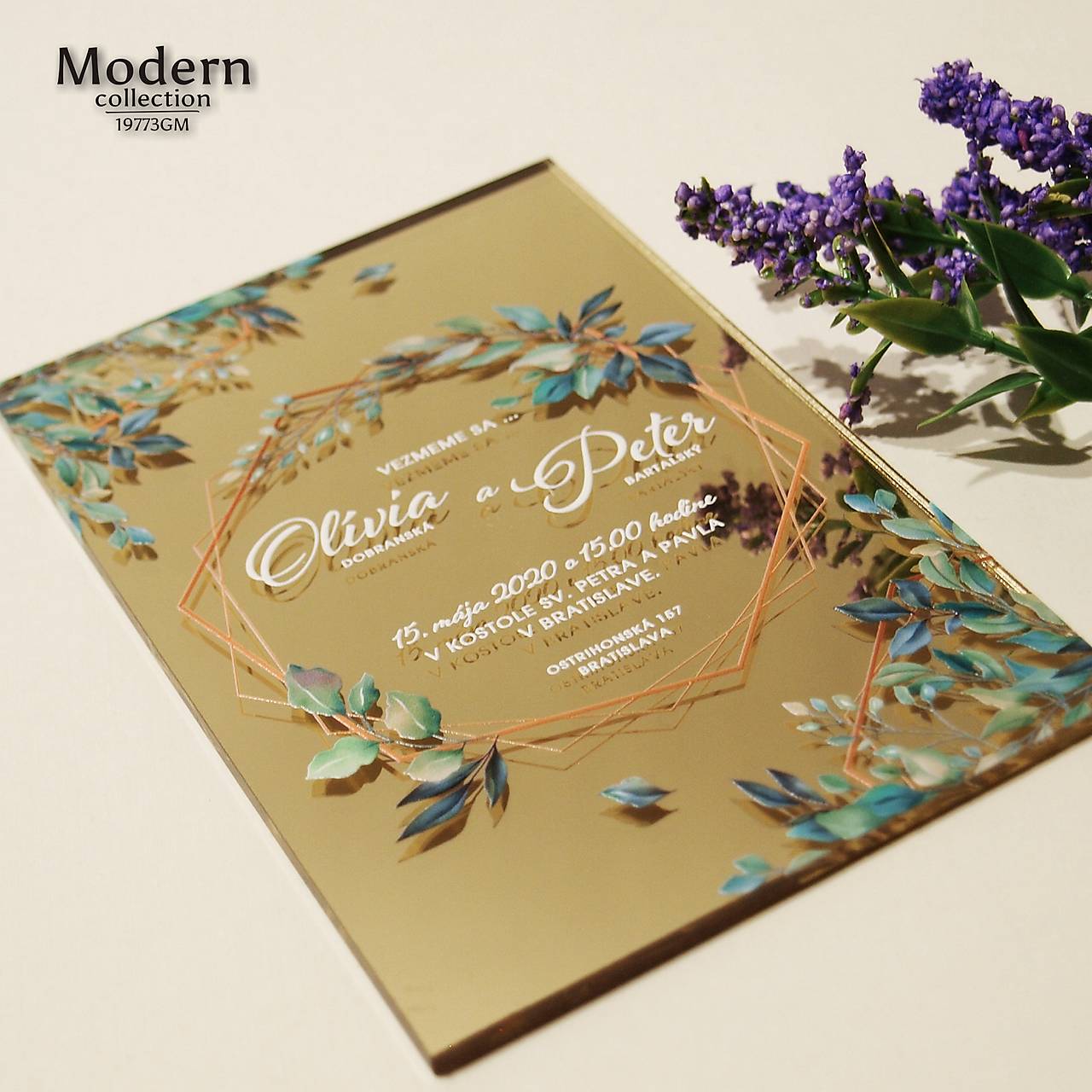 Svadobné oznámenia na zlatom neohybnom plaste 19773GM