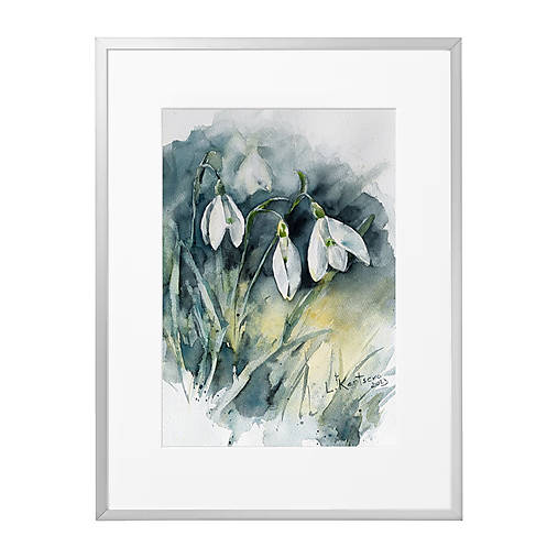 Obrazy - Originálna akvarelová maľba "Snowdrops" - 15574252_
