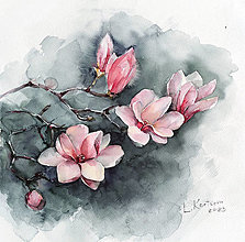 Obrazy - Originálna akvarelová maľba "Magnolia" - 15574064_