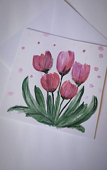 Papiernictvo - Jarné kvety, originál akvarelová pohľadnica  (Červená) - 15575969_