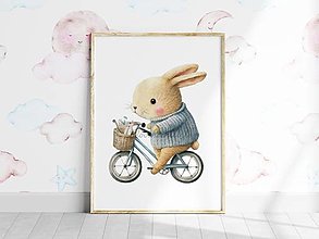 Grafika - Plagát| Pletený zajačik na bicykli| 01 - 15575364_