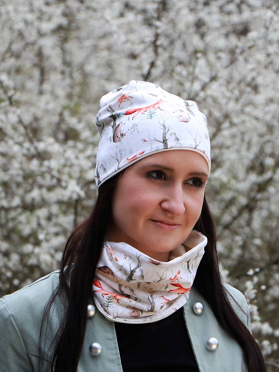 Les ivory úpletová čiapka, nákrčník alebo set