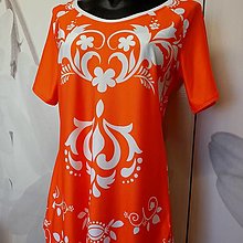 Šaty - FLORAL FOLK -  šaty v dĺžke mini s vačkami (Oranžová - krátky rukáv , biely vzor) - 15578381_
