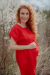 Oblečenie na dojčenie - Ľanové MIDI šaty – červené - 15577701_