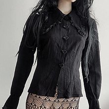 Blúzky a košele - Čierna bavlnená gotická steampunk blúzka - 15581376_