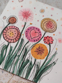Papiernictvo - Na lúke kvetov fantázie, maľovaná pohľadnica  (1) - 15580689_