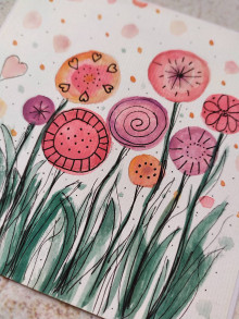 Papiernictvo - Na lúke kvetov fantázie, maľovaná pohľadnica  (3) - 15580707_