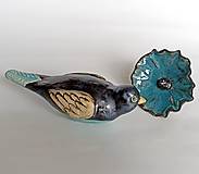Dekorácie - Keramický vtáčik s tyrkysovomodrým bruškom - zápich - 15580468_