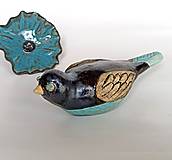 Dekorácie - Keramický vtáčik s tyrkysovomodrým bruškom - zápich - 15580470_