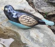 Dekorácie - Keramický vtáčik s tyrkysovomodrým bruškom - zápich - 15581072_