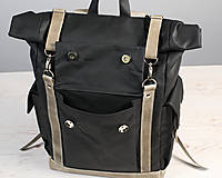 Batohy - Veľký čierno-šedý batoh z voskovaného plátna a kože. - 15579474_