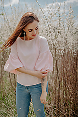 Oblečenie na dojčenie - Mušelínová blúzka na dojčenie s PUFF rukávom - ružová - 15579876_