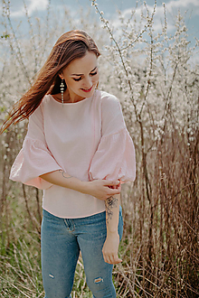 Oblečenie na dojčenie - Mušelínová blúzka na dojčenie s PUFF rukávom - ružová - 15579876_