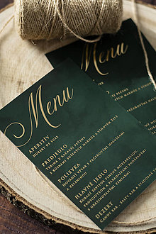 Papiernictvo - Svadobná menu karta A6 - Smaragd & zlatá - 15580886_