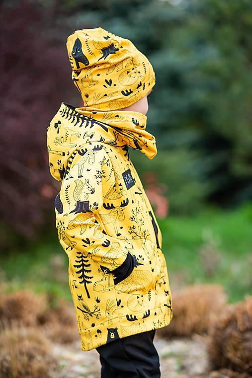 prechodná softshell bunda zvieratká žltá