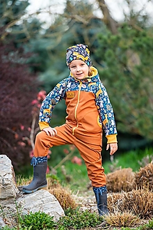 Detské oblečenie - softshell nohavice horčica klasický strih - 15579652_