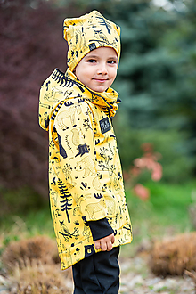 Detské oblečenie - prechodná softshell bunda zvieratká žltá - 15579786_