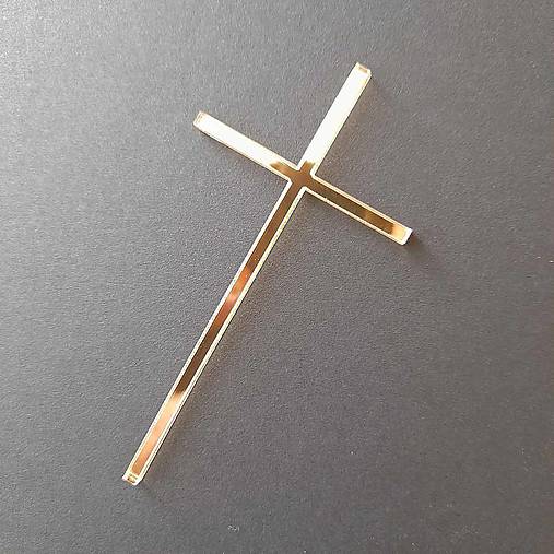  - Krížik na tortu úzky zlaté zrkadlové plexisklo (8cm výška) - 15581615_