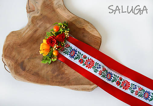 Ozdoby do vlasov - Kvetinový hrebienok do vlasov - červený - so stuhou - 15583027_